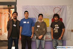 From left to right, Hugo Vieira, Diogo Serra, David Serrano and Diogo Sousa, posing for the SWERC 2011 team photo